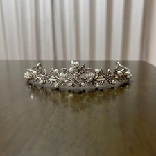 Silver Tiara Flower Pearl Headpiece Wedding Bridal