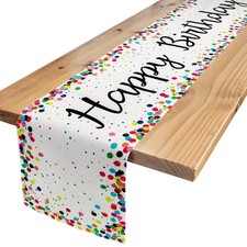 White Happy Birthday Polka Dots Table Runner Party Centerpieces 72 Inch