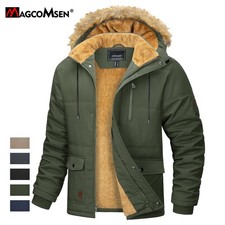 Men's Thermal Hooded Jacket Fleece Lined Windpoof Zipped Snow Warm Jackets Coats