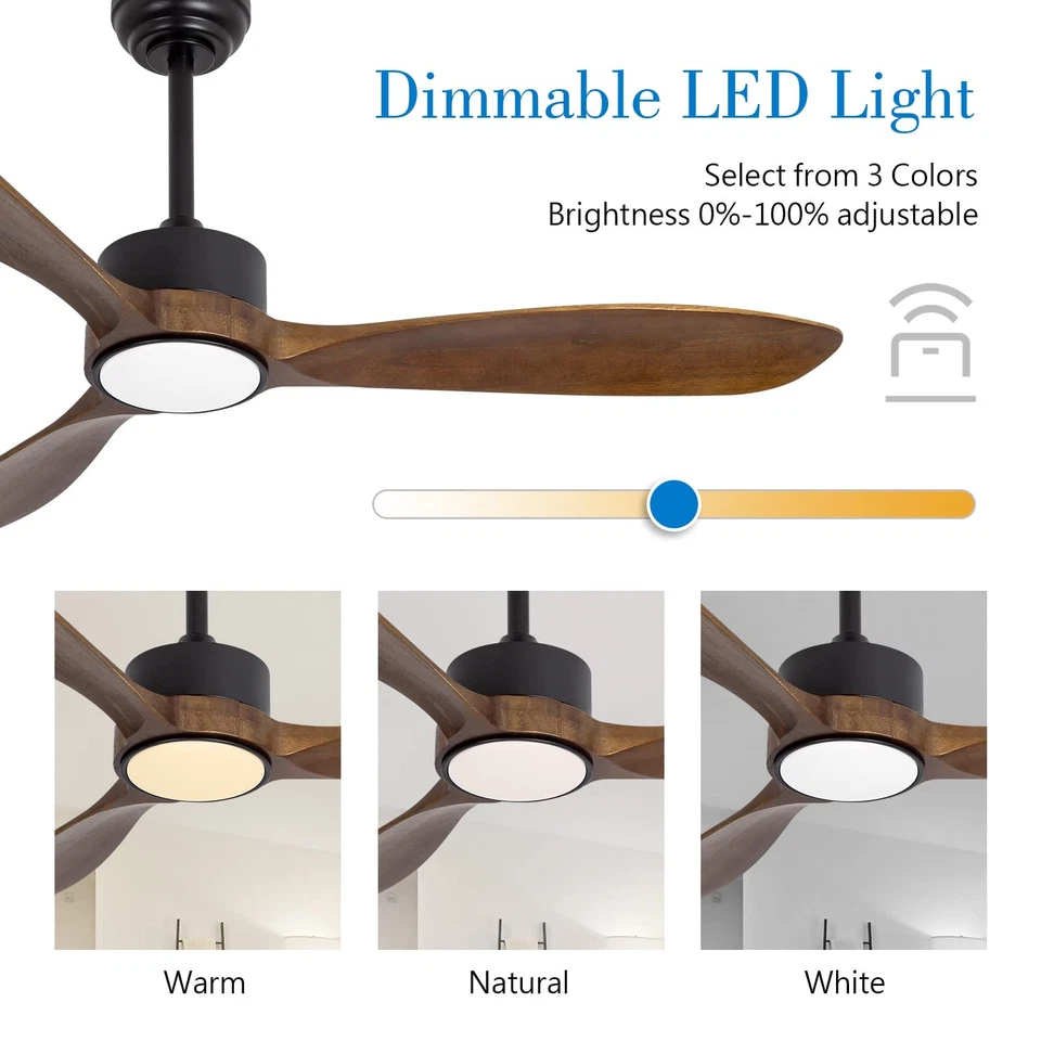 52inch Brown Wood Ceiling Fan with Light and Remote Silent DC Motor6 Speed Le... - Image 3 of 4