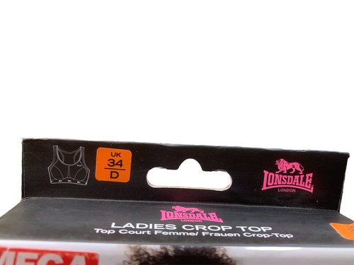 Lonsdale Ladies Crop Top Black/Fluo Pink 34 D - Picture 3 of 3