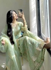 Light Green Pakistani Indian Top Palazzo Suit Wedding Party Wear Salwar Kameez