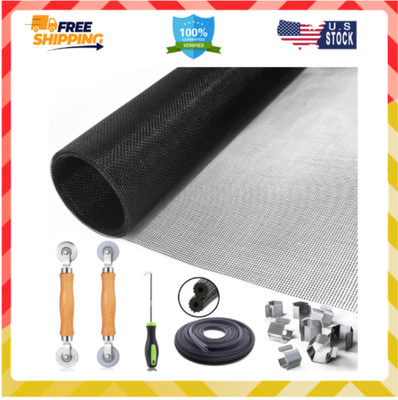 Window Screen Replacement Kit, 48''x118'' Mesh with Roller, Spline & Clips, 6-in-1