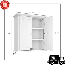 Over-The-Toilet Bathroom Wall Cabinet with 2 Doors & Adjustable Shelves