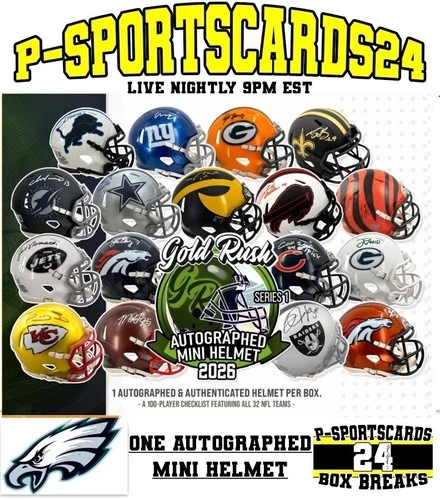 PHILADELPHIA EAGLES 2026 GOLD RUSH SIGNED NFL FOOTBALL MINI HELMET LIVE FRIDAY