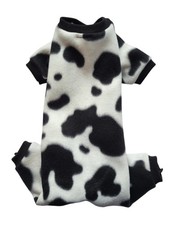 Black White Cow Print Fleece Pajamas Dog Puppy Pet Apparel Clothes 4xs - Small