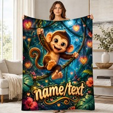 Personalized Baby Monkey Vine Swing Coral Fleece Blanket Jungle Decor