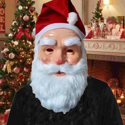 Santa Claus Face Mask Funny With Red Santa Hat Costume Props Cosplay Creative UK