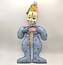 Vtg 1950s Carnival Prize Jester Clown Plush 13.5" Doll Plastic Face Vinyl Body