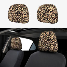 Cheetah Print Car Seat Headrest Covers Universal Size, Soft Breathable Leopard C