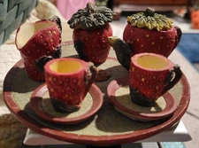 VINTAGE MINIATURE STRAWBERRY TEA PARTY HAND-PAINTED SET OF 10 PIECES