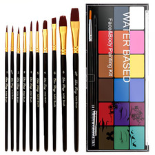 18 Color Water Based Face Painting Kit, 10 Brush for Halloween