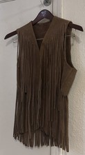 Vintage 70s Cowhide Leather Fringe Vest Women S Small Rodeo Cowboy Boho Cher