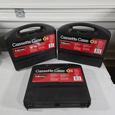 Lot of 3 Vintage Fellowes Cassette Case Storage Holders Black Hard Shell Case
