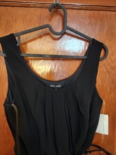 New Black  Belted A-Line Dress Scoop Neck Sleeveless Hi-Low with sheer overlay