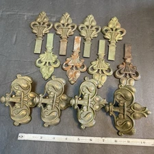 Lot of 8 JUDD Curtain Rod finials & 4 Center Decor pieces, heavy cast metal VTG