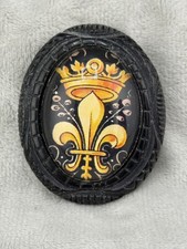 Vintage Hotcakes Design Fleur De Lis Crown Heraldic Black Resin