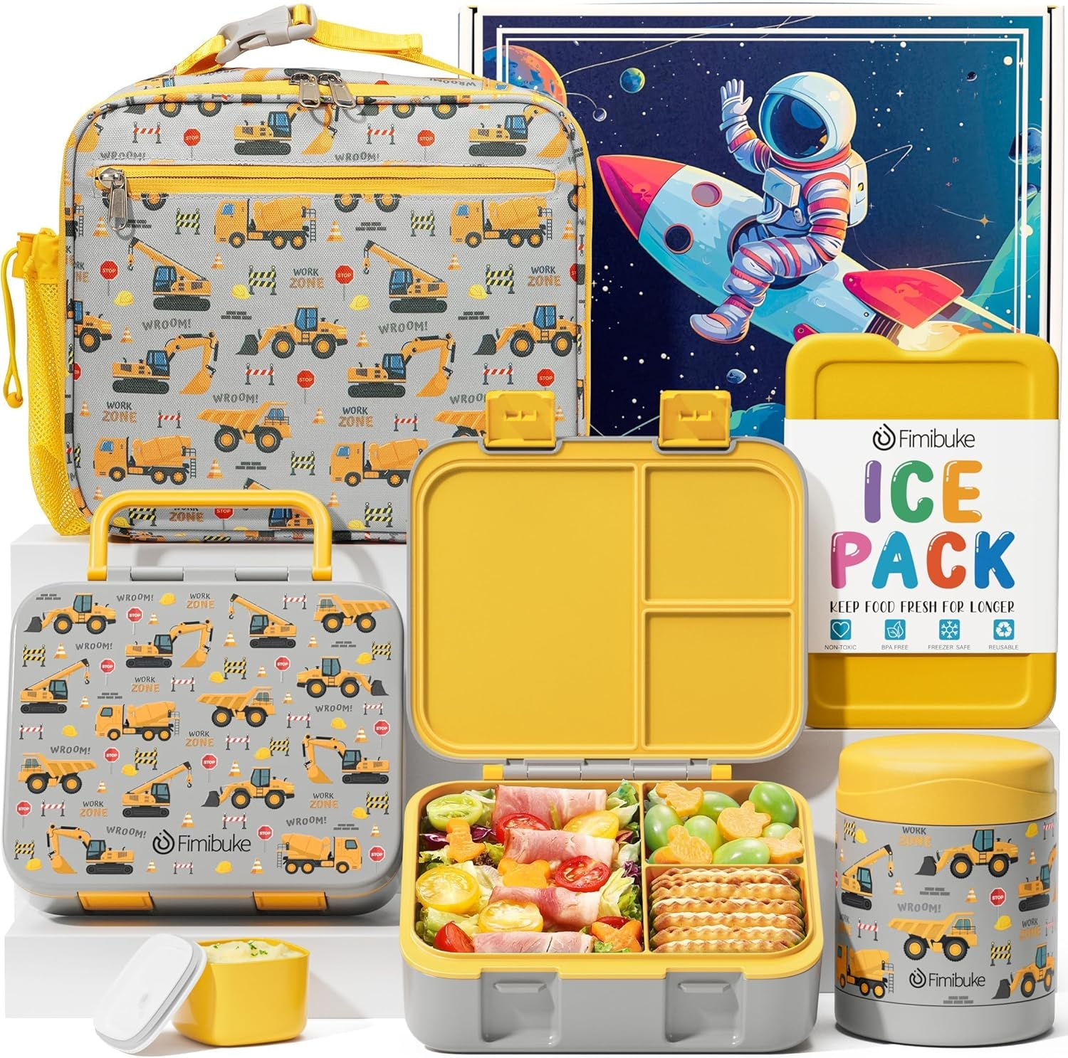 Bento Lunch Box for Kids with Thermos 3-Compartment 32OZ Snack Container