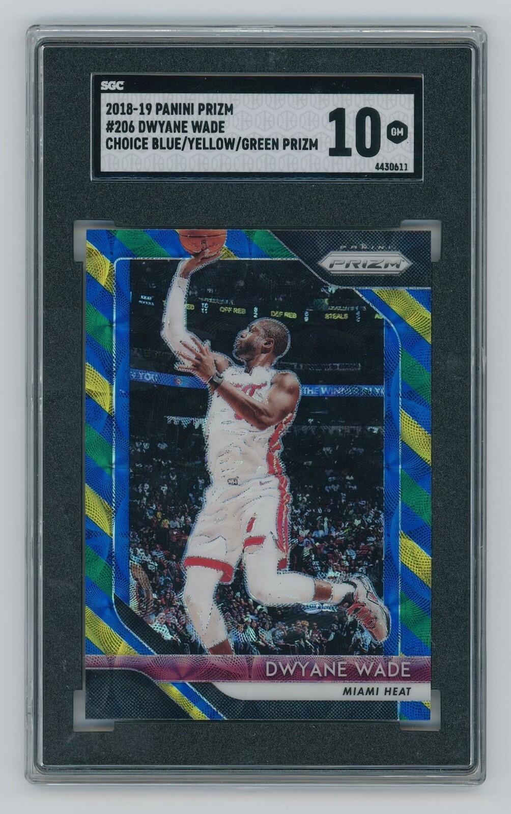 2018-19 Panini Prizm #206 DWAYNE WADE Choice Prizm Blue Yellow Green SGC 10