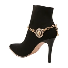 Women Gold Metal Chain Boot Bracelet Shoe Lion Coin Charms Travel Trip Accessory