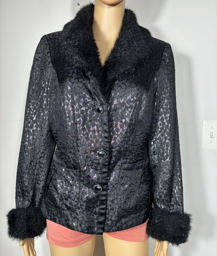 Victor Costa Blazer Brocade Faux Fur Collar Evening Jacket VTG 10 - Picture 7 of 12