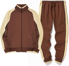 Men's Brown and Beige Two-Tone Tracksuit