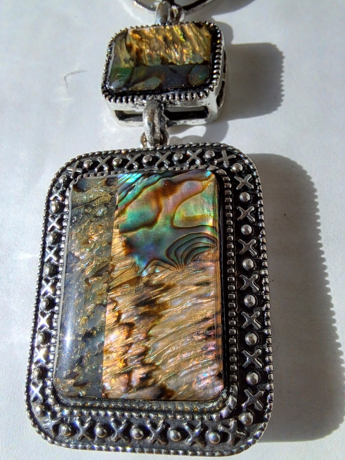 Multi Rectangle Square Abalone Pendant Silver Ton… - image 17