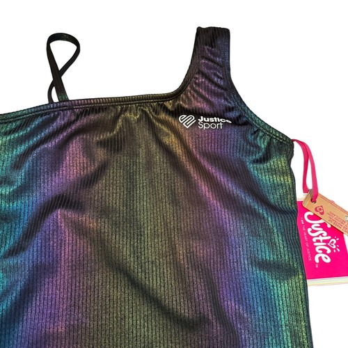 JUSTICE SPORT ASYM SHINE SWIMSUIT BLACK SIZE XL (16/18). NWT - Picture 10 of 12