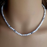 White Turquoise Howlite Necklace Choker Sterling Silver Bead Design Jewelry Gift White Turquoise Howlite Necklace Choker Sterling Silver Bead Design Jewelry Gift