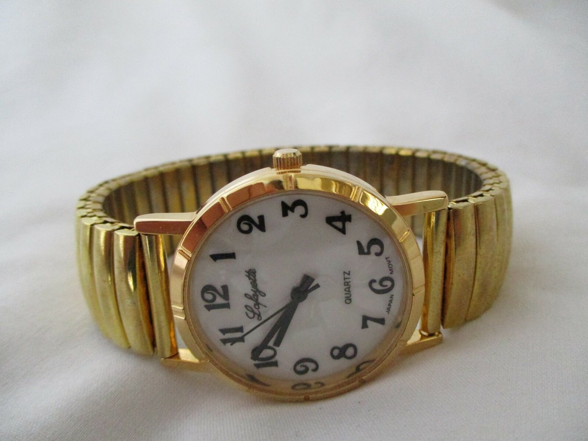 Lafayette Watch Gold Toned Expansion Band Elegant Round White Face 