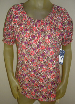 NWT Gloria Vanderbilt Sunkissed CORAL FLORAL Shirt Top Womens size Small S