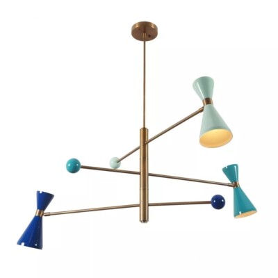 3 Light Stilnovo Style Multi Color Shade Sputnik Chandelier Light Fixture