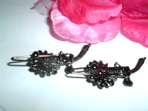 Pair Victorian Jeweled Rhinestone Flower Hair Clip Barrettes - Picture 3 of 3