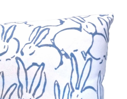 Bunny Rabbits Weathered Blue Decorative 18'' Throw Pillow Cover Cotton - Picture 4 of 10