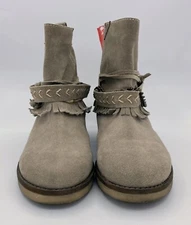 Coolway Beige Leather Suede Round Toe Ankle Booties Block Heel Women’s Size 9