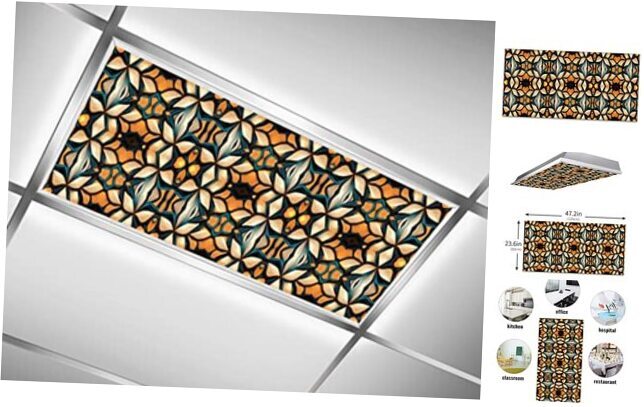 Ceiling Fluorescent Light Covers for Classroom Office Vintage Stained Multi14