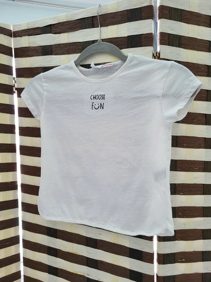 ZARA Girl white short sleeved T-SHIRT cotton CHOOSE FUN 9 12 months  D308 - Image 3 of 4
