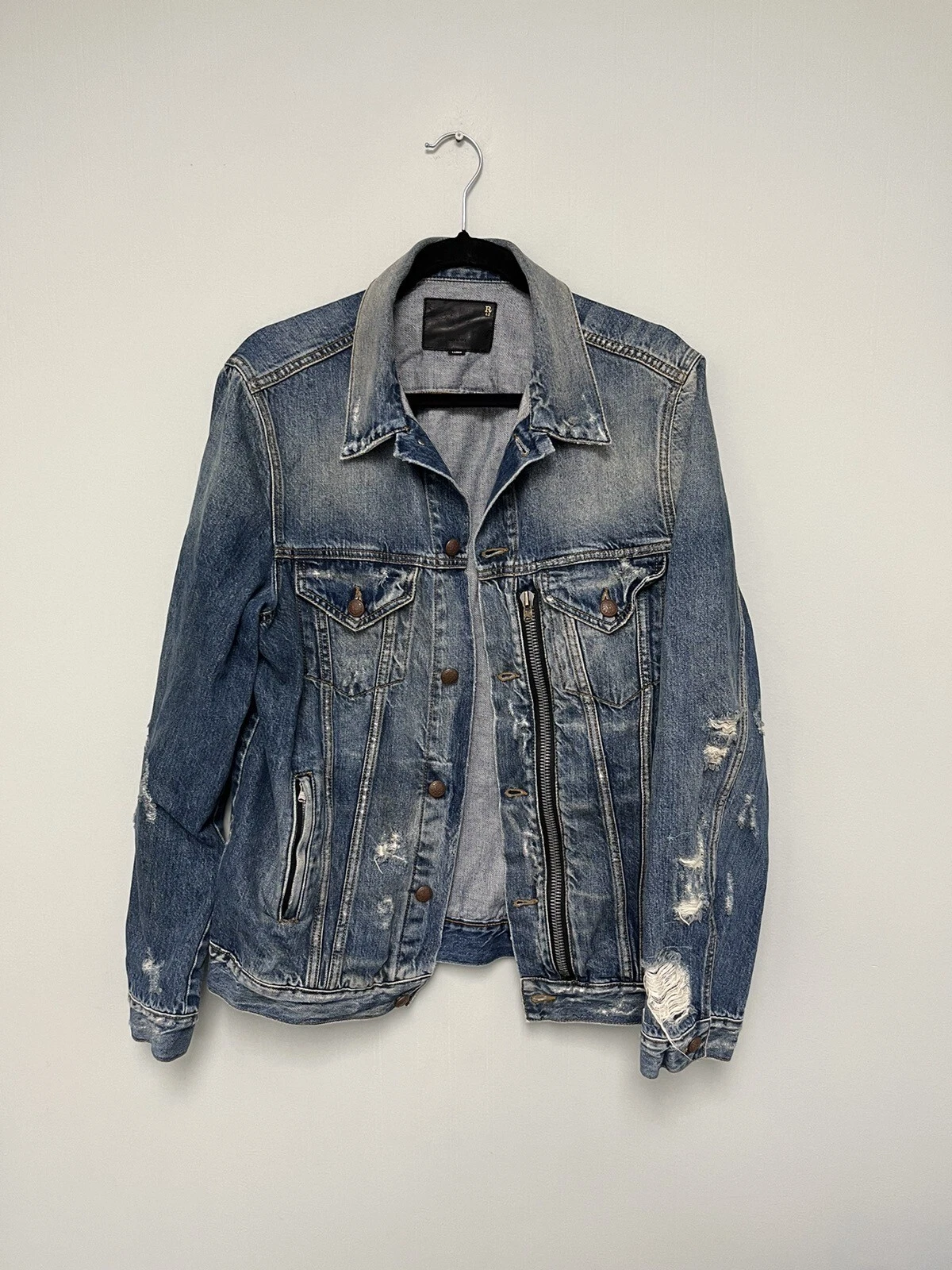 $1250 R13 Distressed Zipper Trucker Blue Jacket Large - product detail image 3