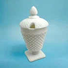 Westmoreland English Hobnail Milk Glass Jam Jar w/ Lid Vintage Sugar Mustard Jar