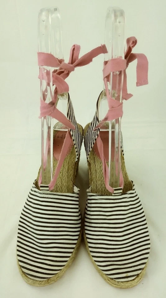 GAP Mujer Zapatos Tacones EE. UU. 7 Rosa Atar Blanco Negro Rayas Cuña Alpargatas 159 Foto 2 de 4