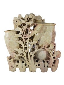 Vintage Chinese carved soap stone vase # D11604