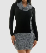 BCX Women's Juniors' Black Cowlneck Long-Sleeve Sweater Dress Size S