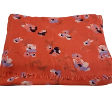 Women's Scarf Orange Floral Small Fringe Oversized 50/80"