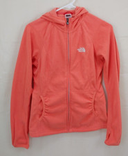 The North Face Womens Fleece Jacket Small Orange Hoodie Thumbholes Zip Front