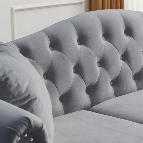 Chesterfield 3 Seater Velvet Sofa Button Tufted Couch with Nailhead Arms Pillows - Picture 9 of 18