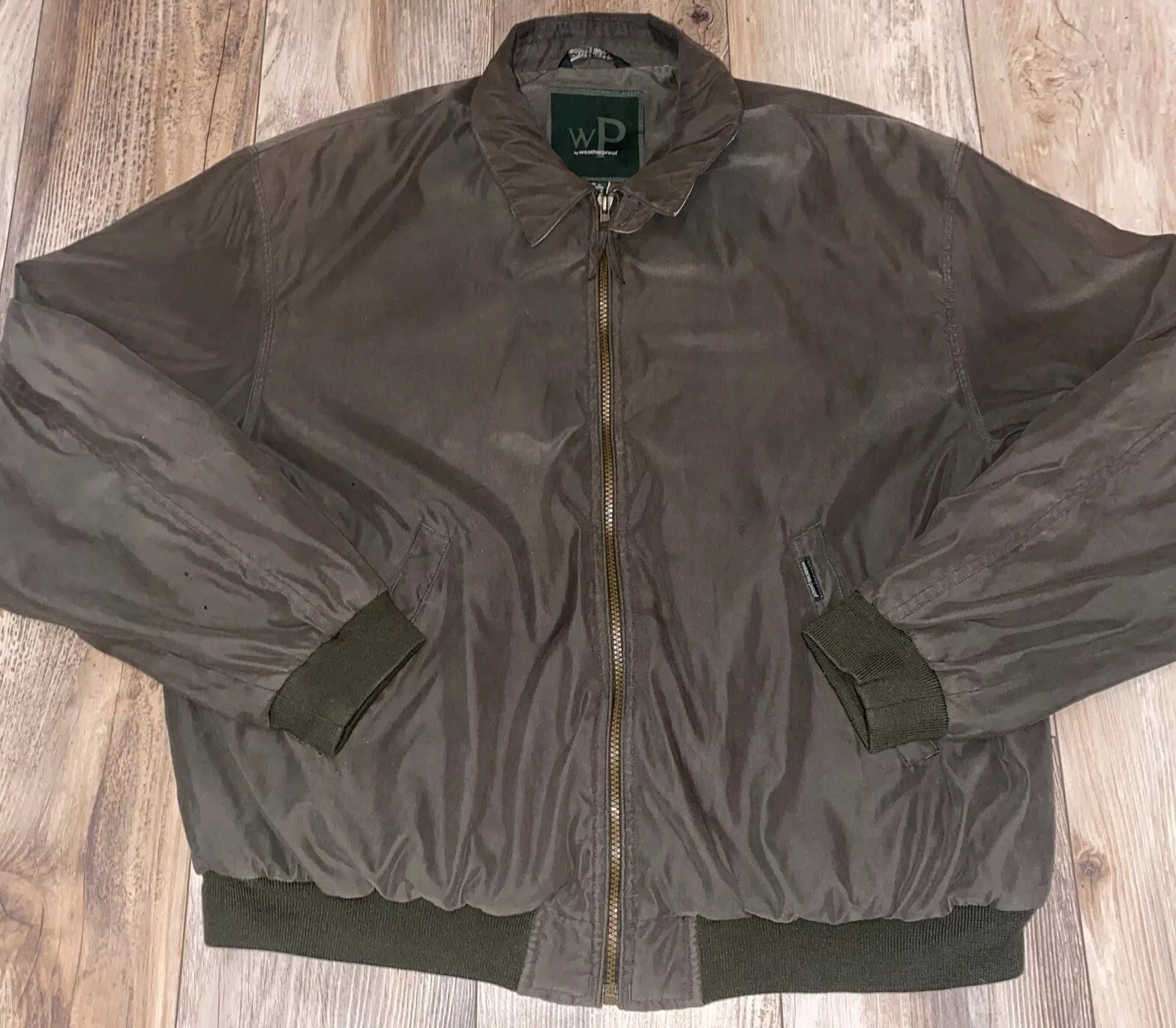 Weatherproof Jacket Olive Green Zip Front Casual Bomber Pockets Mens Size Large