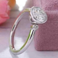 3Ct Round Cut Natural Moissanite Bezel Set Engagement Ring 925 Sterling Silver