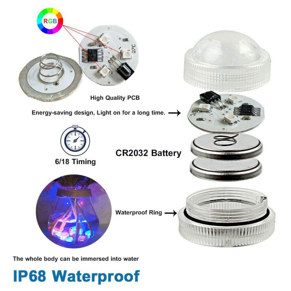Mini Submersible RGB 3 Led Lights with Remote Small Underwater Led Tea