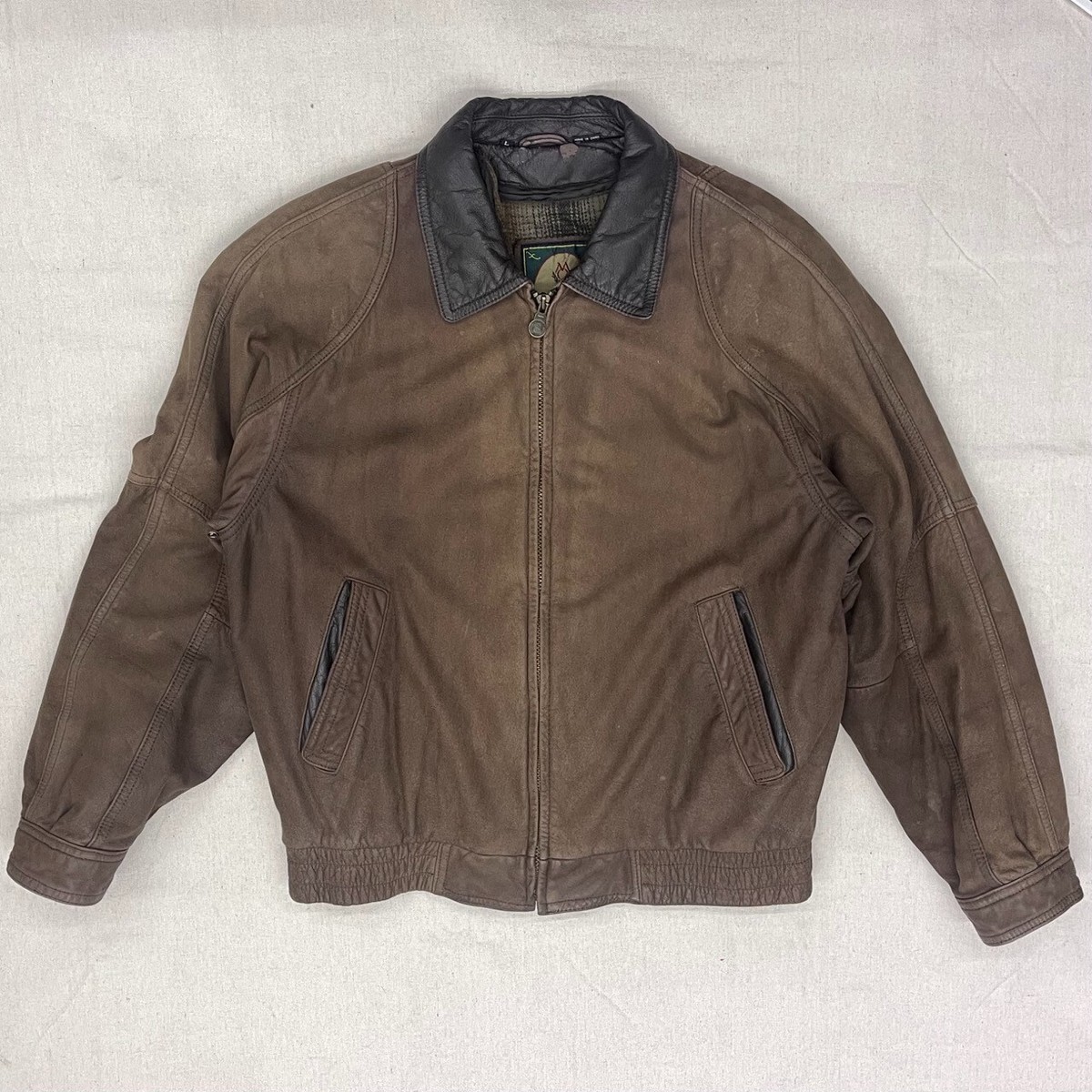 Original 80s Members Only Brown Suede Leather Aviator Jacket Size