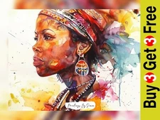 Vibrant Cultural Watercolor, Portrait Painting Print 5"x7" on Matte Paper